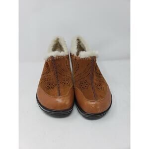 J-41 Adventure Brown Leather Ankle Fur Line Slip On Low Shoes Women Size 10 M